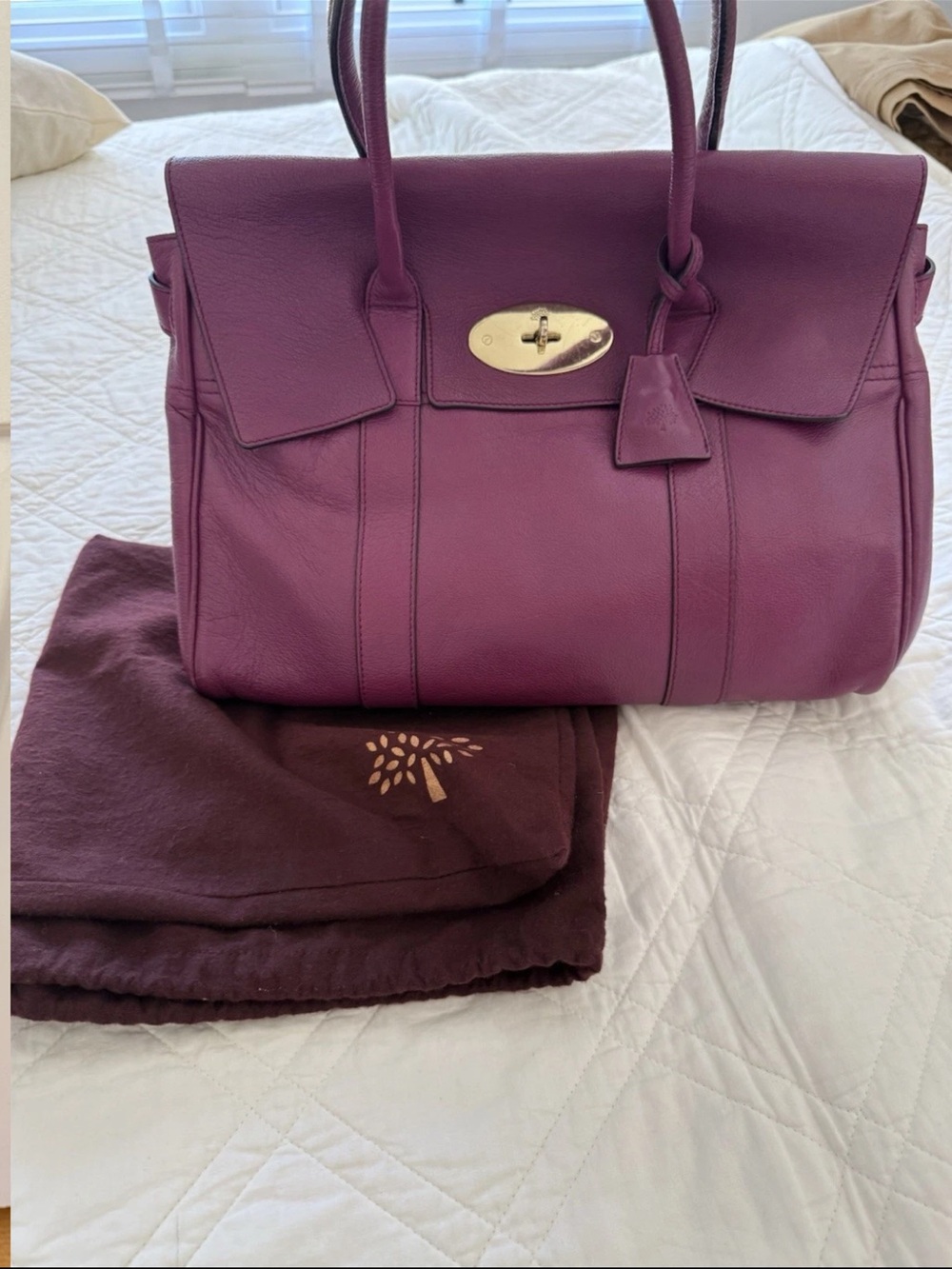 Mulberry Plum Leather Satchel with Gold Hardware - Picture 3 of 11